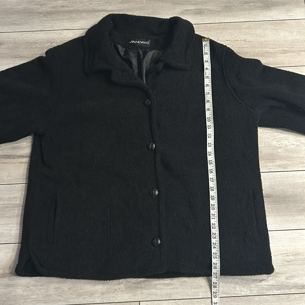 SANDRO black polyester teddy bear fleece button front jacket size large Y2K - Picture 6 of 8
